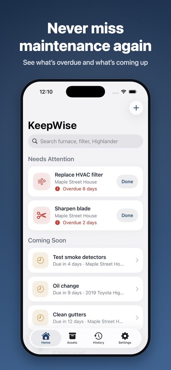 KeepWise: Home Maintenance Log screenshot 1