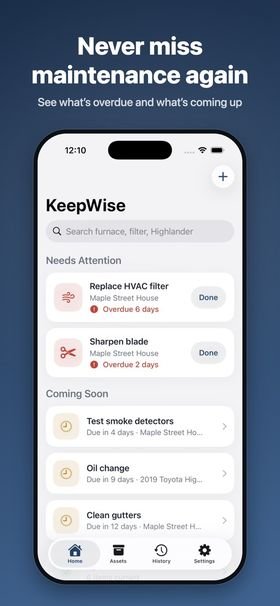 KeepWise: Home Maintenance Log screenshot