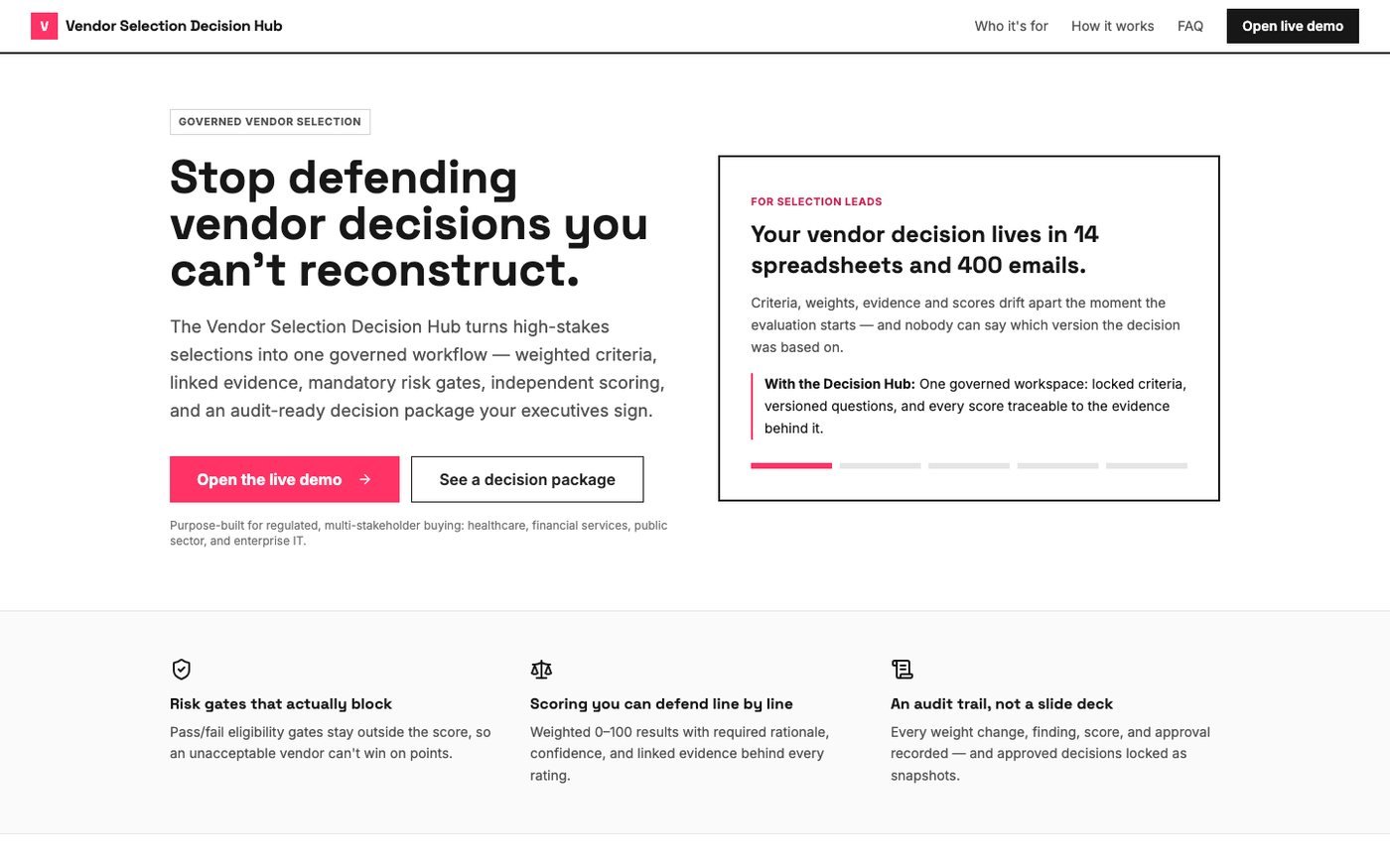 Vendor Selection Decision Hub screenshot 1